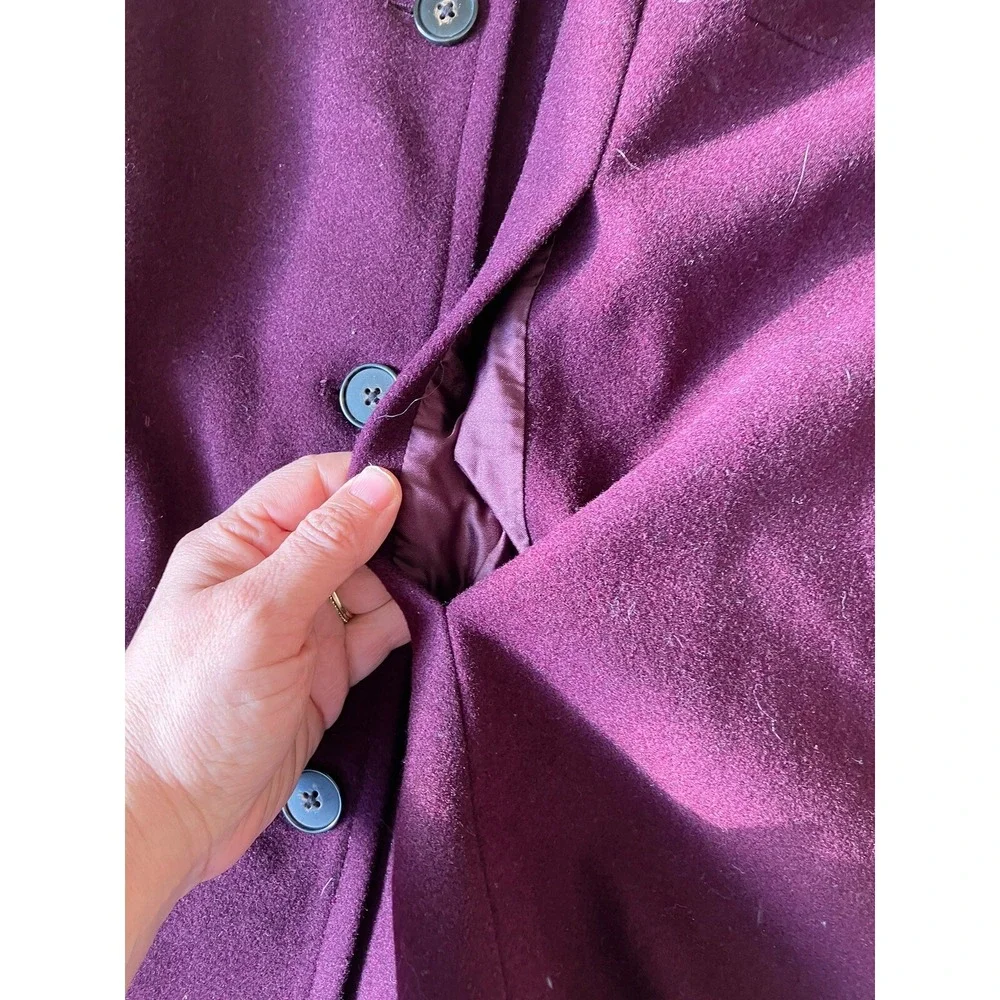 Lands End Women's Wool Blend Button Mid Length Dress Coat Maroon Size 16W petite